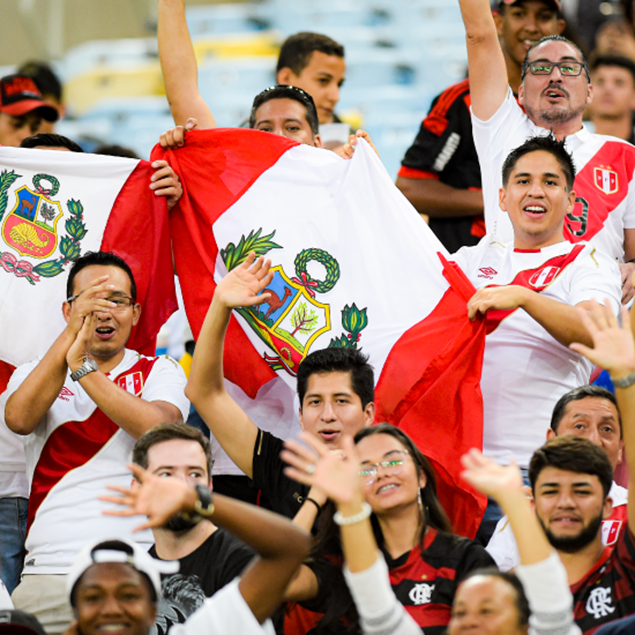 La hinchada peruana ajitando la bandera