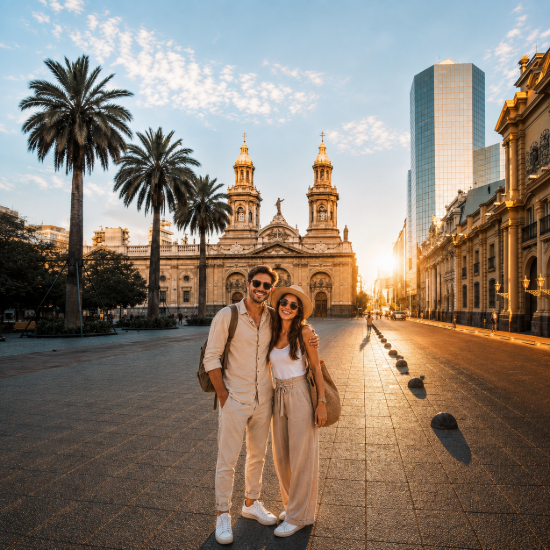 Pareja en Plaza de Santiago de Chile