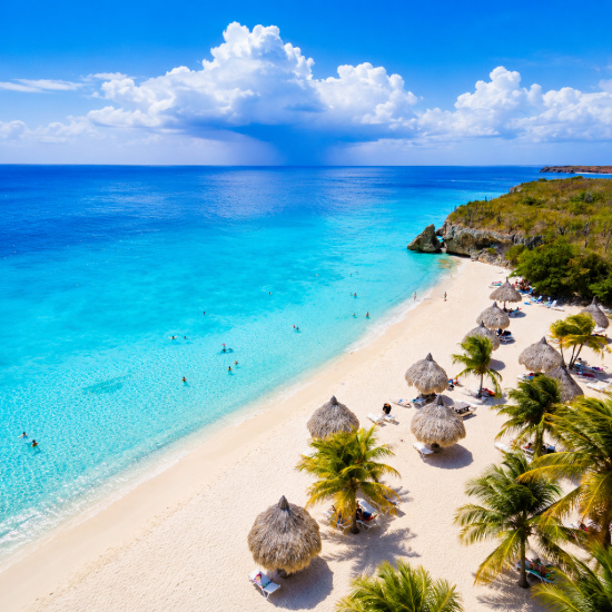 Playa y palmeras en Curacao