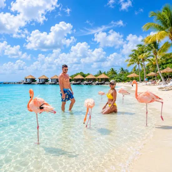 Playa con flamencos en Aruba